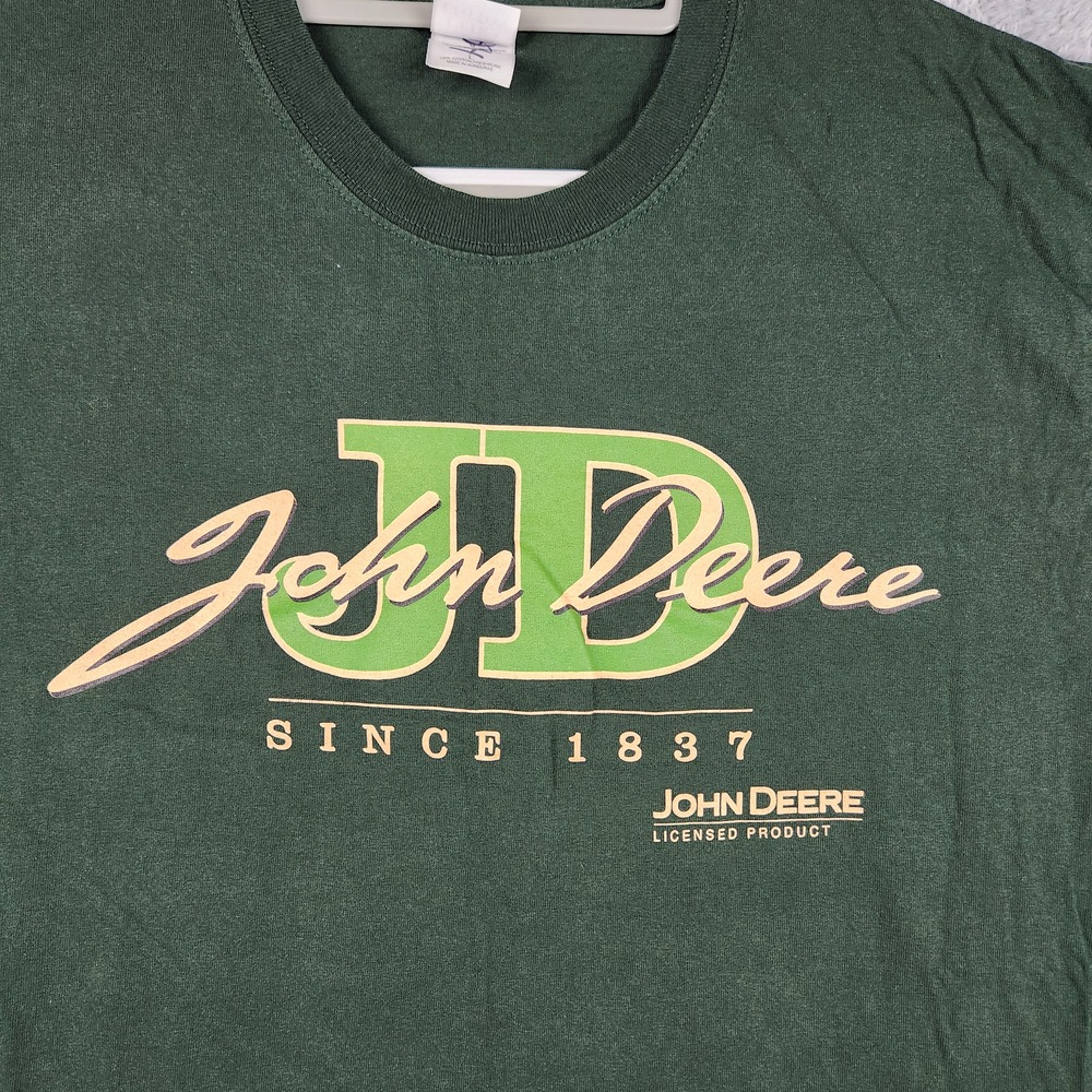 Vintage John Deere Shirt Mens Large Green JD 1837 Logo Graphic Farm Tractor Y2k